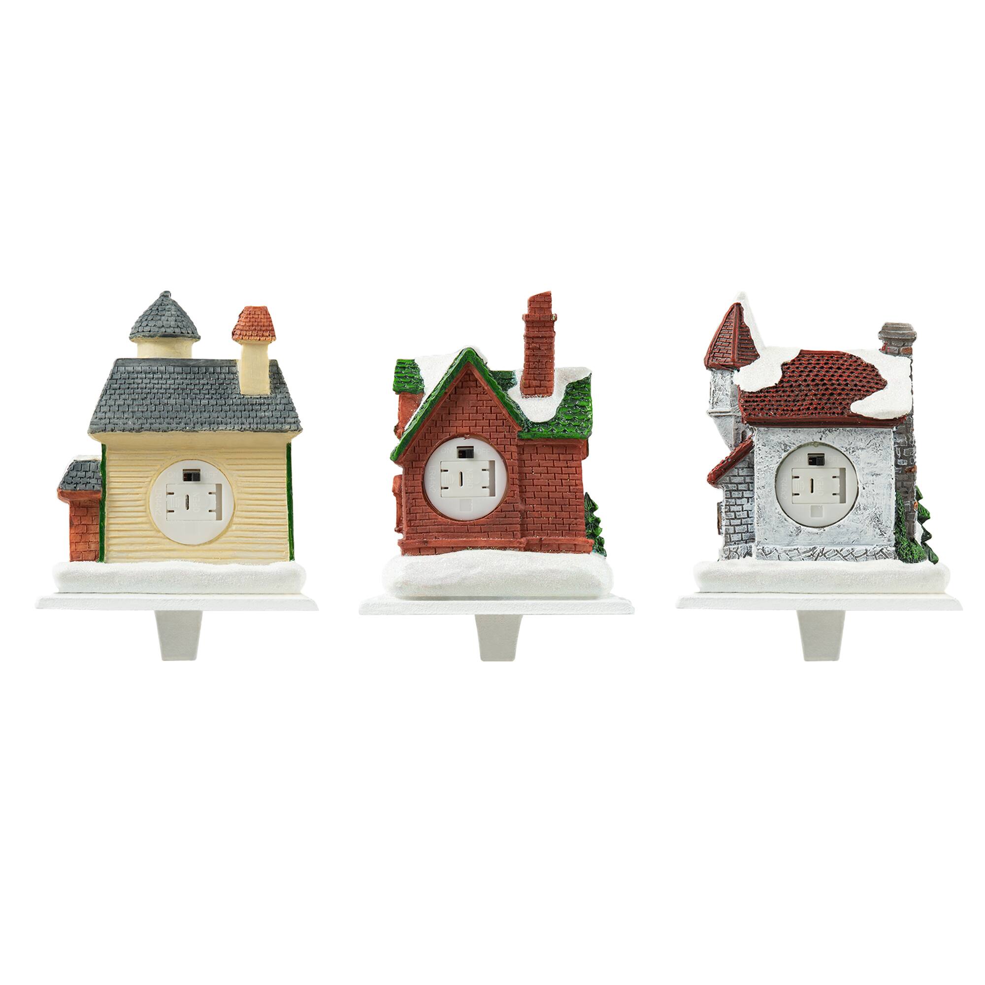 Glitzhome® 6" Lighted House Stocking Holder Set
